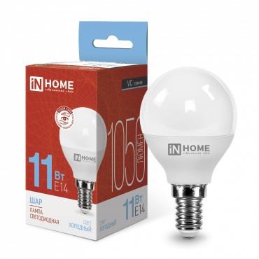 Лампа светодиодная LED-ШАР-VC 11Вт шар 6500К холод. бел. E14 1050лм 230В IN HOME 4690612024929 540920 - фото 16741354