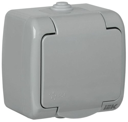 Розетка 1-м ОП Aquatic РСш12-2-А 16А IP54 с заземл. с крышкой сер. IEK ERA12-K03-16-54 1288453 - фото 16741376
