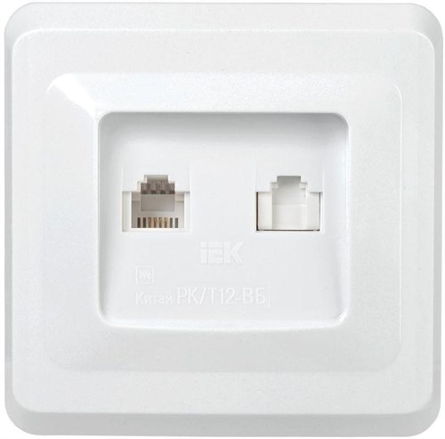 Розетка компьютерная + телефонная 2-м СП Вега РК/Т12-ВБ RJ45 + RJ11 бел. IEK EIV20-K01-DM 1304202 - фото 16741475