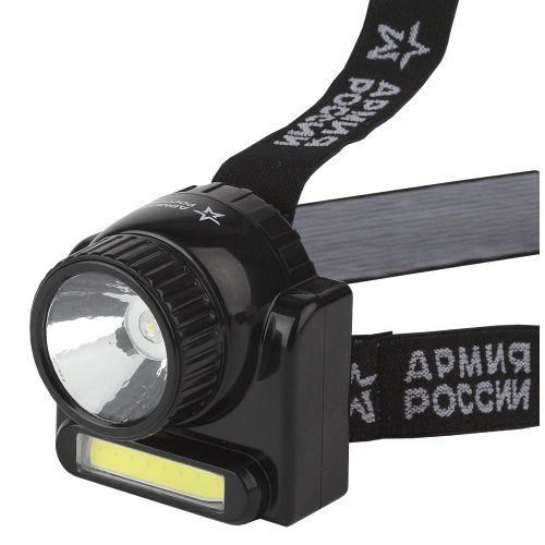 Фонарь аккумуляторный налобный Армия России Гранит GA-501 COB 3Вт + LED 3Вт ближний и дальний свет (картон. упак.) Эра Б0030185 1226692 - фото 16741554