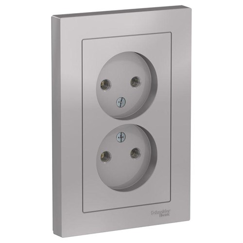 Розетка 2-м СП AtlasDesign 16А IP20 без заземл. в сборе алюм. SE ATN000320 1240229 - фото 16741720