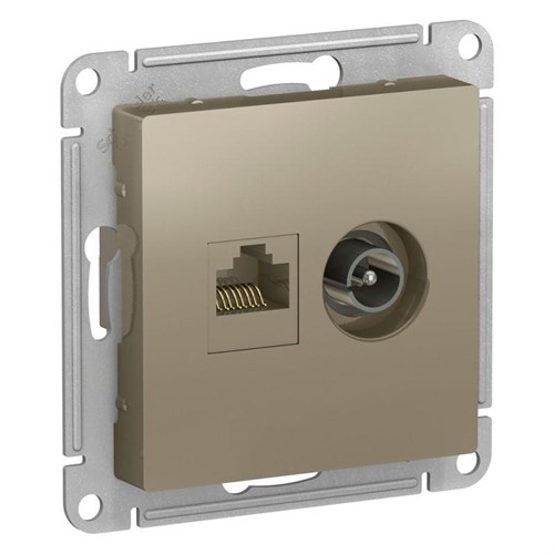 Розетка компьютерная + телевизионная 2-м AtlasDesign RJ45 кат.5E + TV механизм шампань SE ATN000589 1240343 - фото 16741724