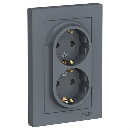 Розетка 2-м СП AtlasDesign 16А IP20 с заземл. в сборе грифель SE ATN000724 1240403 - фото 16741727