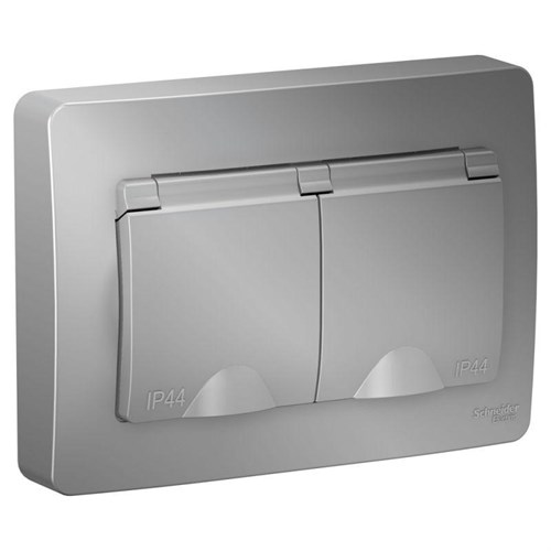 Розетка 2-м СП Blanca 16А IP44 250В с заземл. защ. шторки с крышкой алюм. SE BLNRS441123 1210335 - фото 16741895