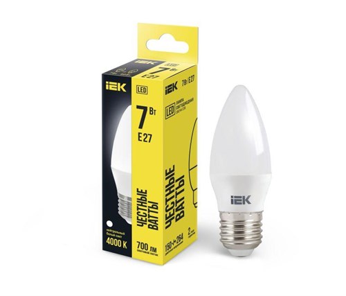 Лампа светодиодная Eco 7Вт C35 свеча 4000К нейтр. бел. E27 230В IEK LLE-C35-7-230-40-E27 459837 - фото 16741981