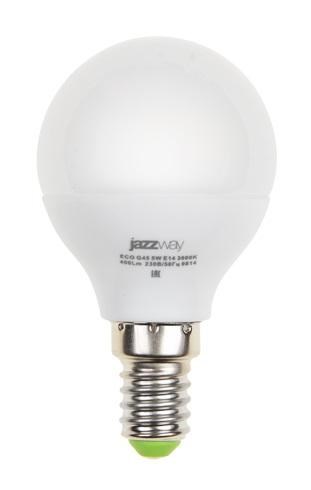 Лампа светодиодная PLED-ECO 5Вт G45 шар матовая 3000К тепл. бел. E14 400лм 230В 50Гц JazzWay 1036896A 331820 - фото 16742370