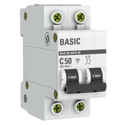Выключатель автоматический модульный 2п C 50А 4.5кА ВА 47-29 Basic EKF mcb4729-2-50C 248321 - фото 16742676