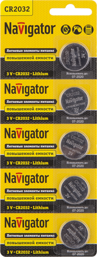Элемент питания литиевый CR2032 94 765 NBT-CR2032-BP5 (блист.5шт) Navigator 94765 157826 - фото 16742852
