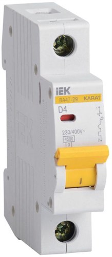 Выключатель автоматический модульный 1п D 4А 4.5кА ВА47-29 KARAT IEK MVA20-1-004-D 56837 - фото 16743204