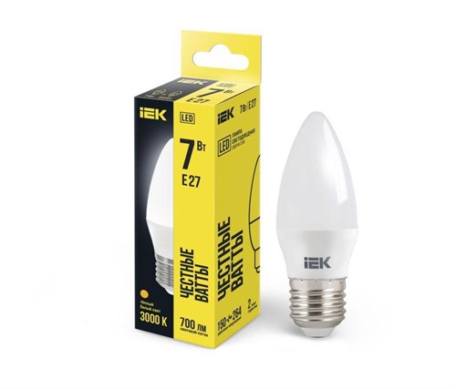 Лампа светодиодная ECO C35 7Вт свеча 3000К E27 230В IEK LLE-C35-7-230-30-E27 459835 - фото 16743383