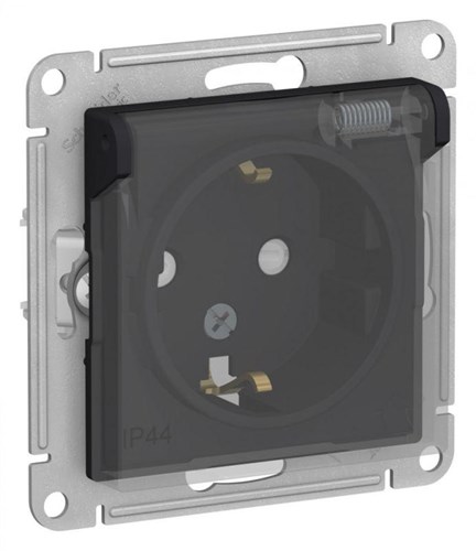 Розетка 1-м СП AtlasDesign Aqua 16А IP44 с заземл. защ. шторки с прозр. крышкой механизм карбон SE ATN441046 1324376 - фото 16743442