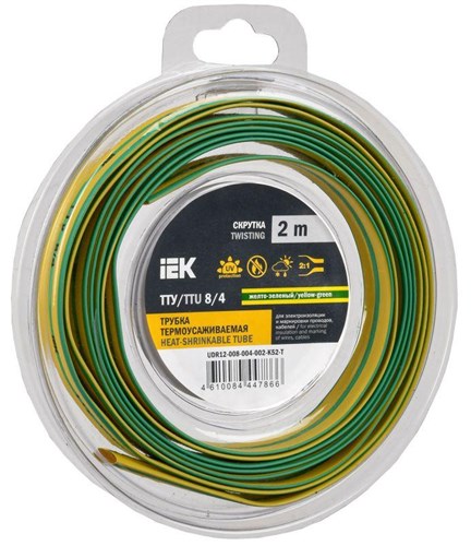 Трубка термоусадочная ТТУ нг-LS 8/4 желт./зел. (уп.2м) IEK UDR12-008-004-002-K52-T 1777105 - фото 16743455