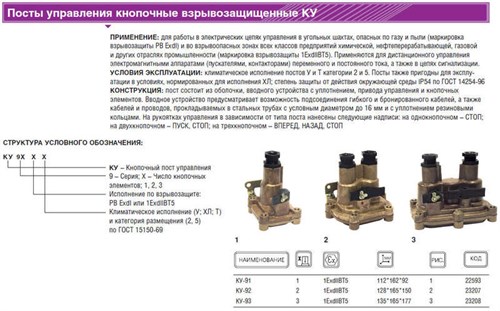 Пост кнопочный КУ-91 1Exd IIB T5 Gb/Ex tb IIIC T95C Db-ХЛ2 ВЭЛАН 22593 - фото 16743618