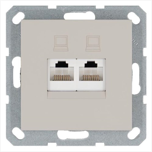 Розетка компьютерная 2-м RJ45 IP20 кат. 5E механизм тауп Jasmart G6106T 1945159 - фото 16743749
