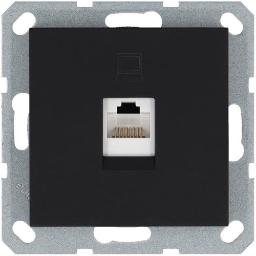 Розетка компьютерная 1-м RJ45 IP20 кат. 5E механизм черн. матов. soft touch Jasmart G6105PB 1945154 - фото 16743750