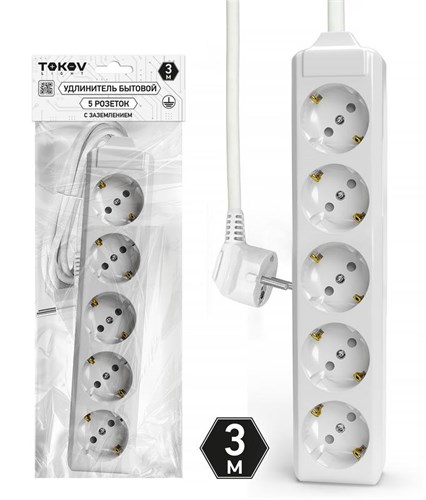Удлинитель 5х3м с заземл. 10А 3х1.5 TOKOV LIGHT TKL-C01-BU5-3-1.5-Z 1909846 - фото 16743797