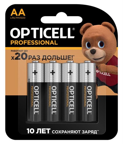 Элемент питания алкалиновый AA/LR6 (блист. 4шт) Professional Opticell 5052001 1775451 - фото 16744305