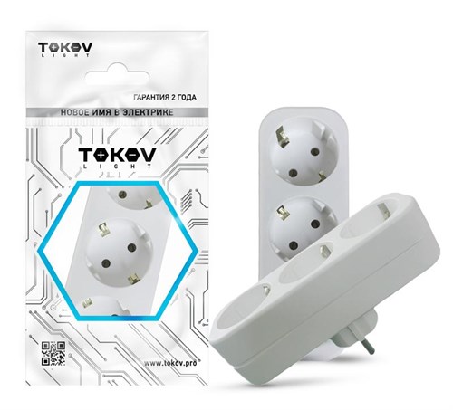 Разветвитель 3-м с заземл. 16А 250В IP20 полипропилен бел. TOKOV ELECTRIC TKL-S3Z-C01 1769147 - фото 16744334