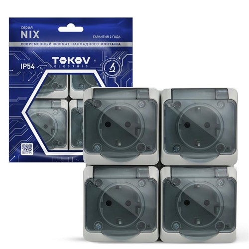 Розетка 4-м ОП Nix 16А IP54 250В с заземл. с прозр. крышкой сер. TOKOV ELECTRIC TKE-NX-R4Z-C06T-IP54 1712882 - фото 16744419