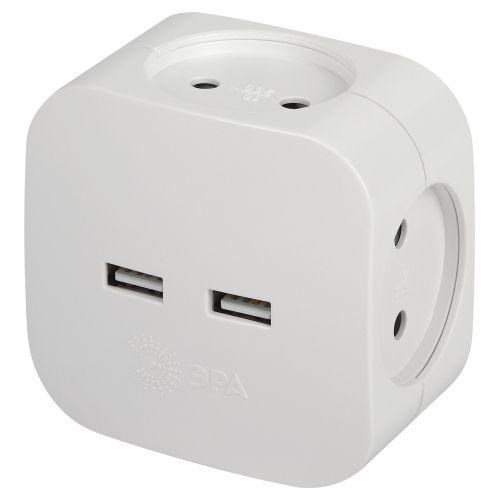 Разветвитель электрический SP-4-USB-W на 4 розетки 220В+ 2xUSB 2400мА без заземл 10А бел. Эра Б0049532 1699030 - фото 16744532