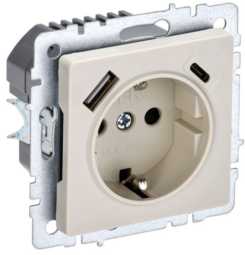 Розетка BRITE РЮш11-1-БрКр 16А с USB A+C 18Вт с заземл. защ. шторки механизм беж. IEK BR-R14-16-U22-018-K10 1679750 - фото 16744606