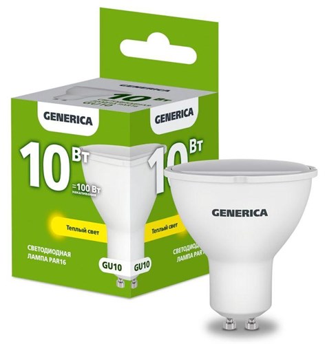 Лампа светодиодная PAR16 10Вт софит 3000К GU10 230В GENERICA LL-PAR16-10-230-30-GU10-G 1647651 - фото 16744697