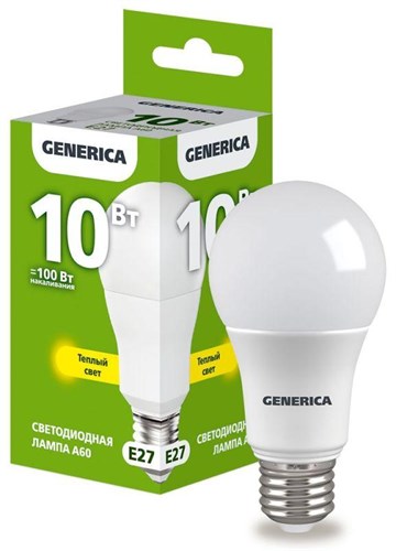 Лампа светодиодная A60 10Вт грушевидная 3000К E27 230В GENERICA LL-A60-10-230-30-E27-G 1647593 - фото 16744705