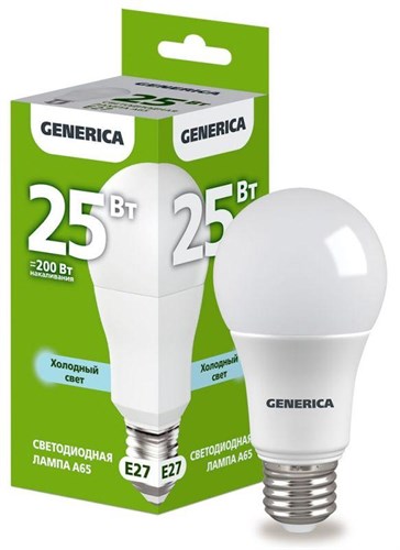 Лампа светодиодная A65 25Вт грушевидная 6500К E27 230В GENERICA LL-A65-25-230-65-E27-G 1647609 - фото 16744712