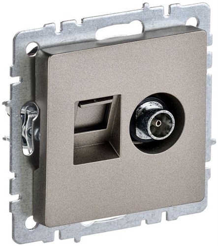 Розетка компьютерная + телевизионная 2-м Brite РТВ/РК12-БрШ RJ45 кат.5E + TV механизм шампань IEK BR-AK20-1-K37 1617401 - фото 16744789