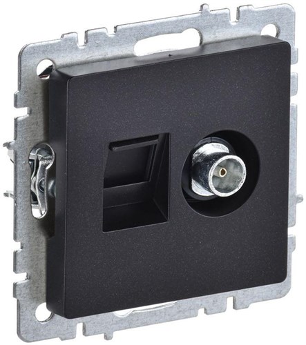 Розетка компьютерная + телевизионная 2-м Brite РТВ/РК12-БрЧ RJ45 кат.5E + TV механизм черн. IEK BR-AK20-1-K02 1617400 - фото 16744790