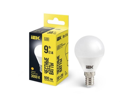 Лампа светодиодная ECO G45 9Вт шар 3000К E14 230В IEK LLE-G45-9-230-30-E14 1273611 - фото 16745644