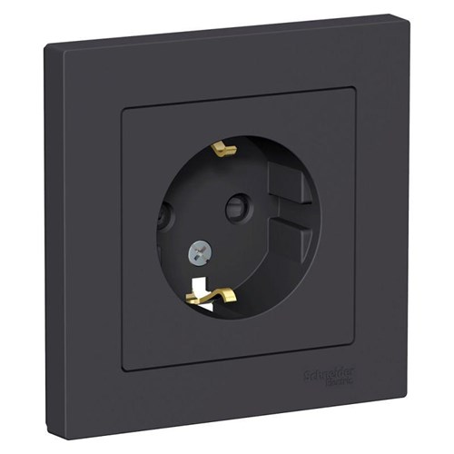 Розетка 1-м СП AtlasDesign 16А IP20 с заземл. защ. шторки в сборе карбон SE ATN001044 1240542 - фото 16745734