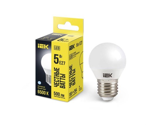 Лампа светодиодная ECO G45 5Вт шар 6500К E27 230В IEK LLE-G45-5-230-65-E27 479700 - фото 16745894