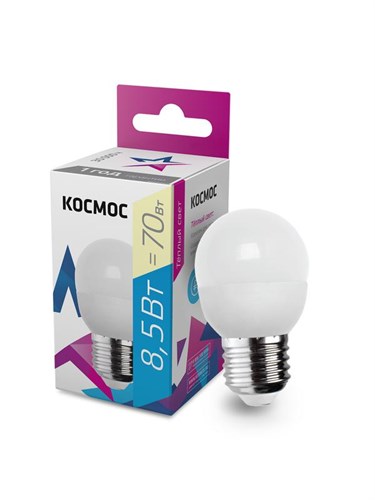 Лампа светодиодная 8.5Вт шар 3000К тепл. бел. E27 220В КОСМОС LkecLED8.5wGL45E2730 478698 - фото 16745895