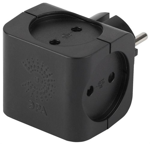 Разветвитель 4-м без заземл. 16А IP20 SP-4-B черн. Эра Б0008207 457609 - фото 16746027