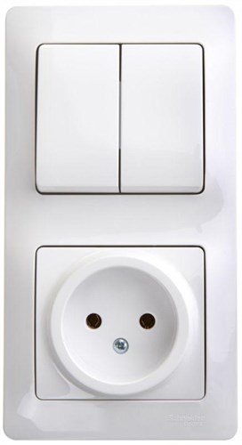 Блок комбинированный Glossa (розетка + 2-кл. выкл.) бел. SE GSL000172 400529 - фото 16746280