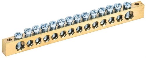 Шина PEN "земля-ноль" 8х12мм 14/2 (14групп/крепеж по краям) IEK YNN21-14-100 26519 - фото 16746753