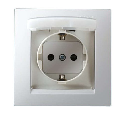 Розетка 1-м СП Simon15 16А IP44 250В с заземл. Schuko защ. шторки с крышкой винт. клеммы бел. Simon 1590450-030 148064 - фото 16746754
