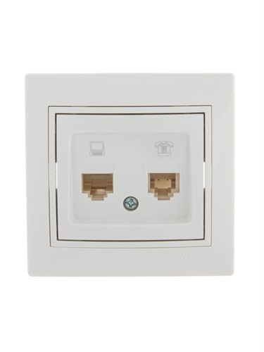 Розетка компьютерная + телефонная 2-м СП Mira RJ45 + RJ11 бел./бел. LEZARD 701-0202-143 193154 - фото 16746861