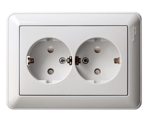 Розетка 2-м СП W59 16А IP20 с заземл. защ. шторки в сборе бел. SE RS16-255-18 119197 - фото 16747129