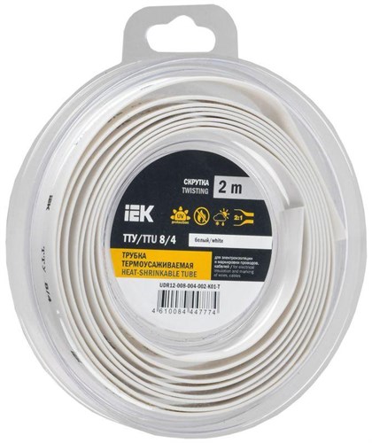 Трубка термоусадочная ТТУ нг-LS 8/4 бел. (уп.2м) IEK UDR12-008-004-002-K01-T 1777099 - фото 16747531