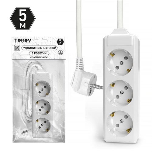 Удлинитель 3х5м с заземл. 10А 3х1.5 TOKOV LIGHT TKL-C01-BU3-5-1.5-Z 1909840 - фото 16747878