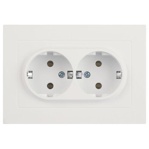 Розетка Accent 6-205-01М 2X2P+E Schuko 16А-250В IP20 СУ AL/CU бел. матов. Intro Б0063487 1931489 - фото 16747889
