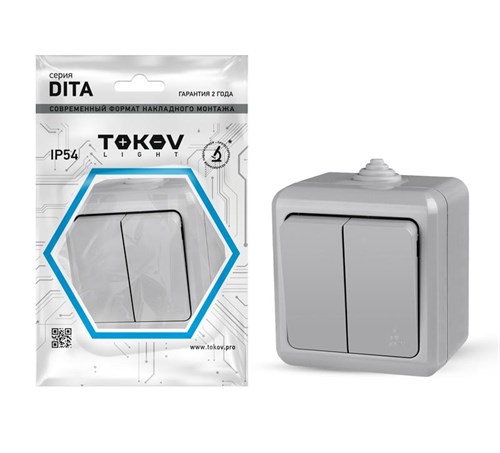 Выключатель 2-кл. ОП Dita IP54 10А 250В сер. TOKOV ELECTRIC TKL-DT-V2-C06-IP54 1710660 - фото 16748494