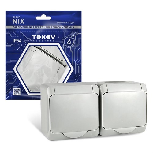 Розетка 2-м ОП Nix 16А IP54 250В с заземл. с крышкой сер. TOKOV ELECTRIC TKE-NX-R2Z-C06-IP54 1712877 - фото 16748495
