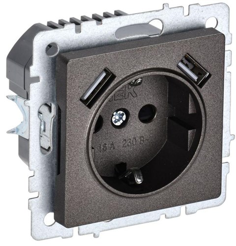 Розетка BRITE РЮш10-1-БрТБ 16А с USB A+A 2.1А с заземл. защ. шторки темн. механизм бронза IEK BR-R14-16-U21-D21-K45 1679790 - фото 16748635