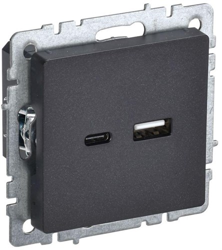 Розетка BRITE USB A+C 18Вт РЮ11-1-БрЧ механизм черн. IEK BR-U22-018-K02 1679800 - фото 16748639