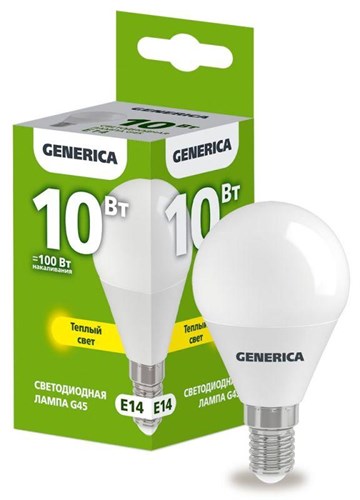 Лампа светодиодная G45 10Вт шар 3000К E14 230В GENERICA LL-G45-10-230-30-E14-G 1647627 - фото 16748746