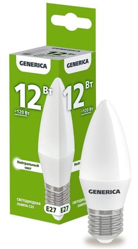 Лампа светодиодная C35 12Вт свеча 4000К E27 230В GENERICA LL-C35-12-230-40-E27-G 1647621 - фото 16748747