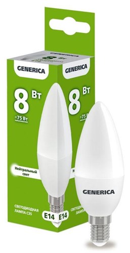 Лампа светодиодная C35 8Вт свеча 4000К E14 230В GENERICA LL-C35-08-230-40-E14-G 1647612 - фото 16748757